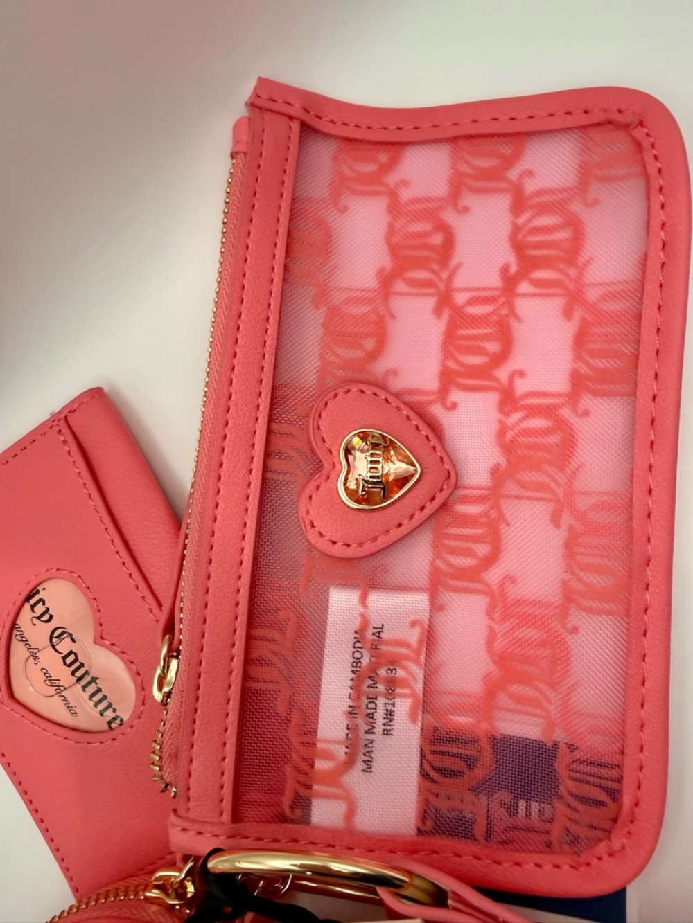 Juicy Couture Pink Lemonade Heart Accent Wristlet and Card Case Set - Picture 2 of 6